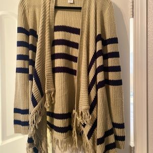 Navy & tan fringe cardigan
